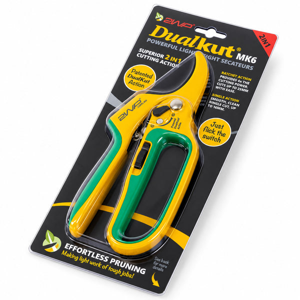 DualKut MK6 Ratchet Secateurs – Heavy Duty 2-in-1 Garden Pruners for Easy Cutting